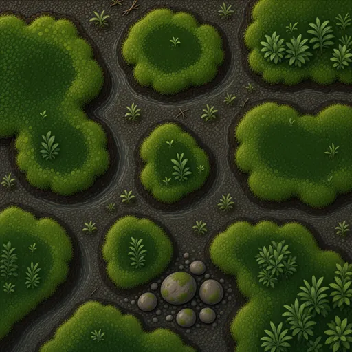 deep green ground moss - hand-painted game texture with readable brush shapes