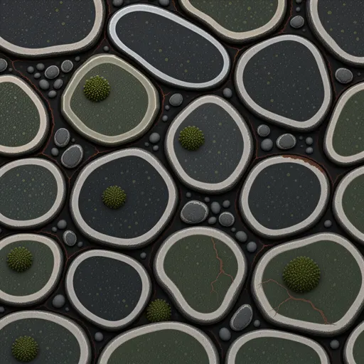 dark basalt - simplified stylized game art with clear material shapes