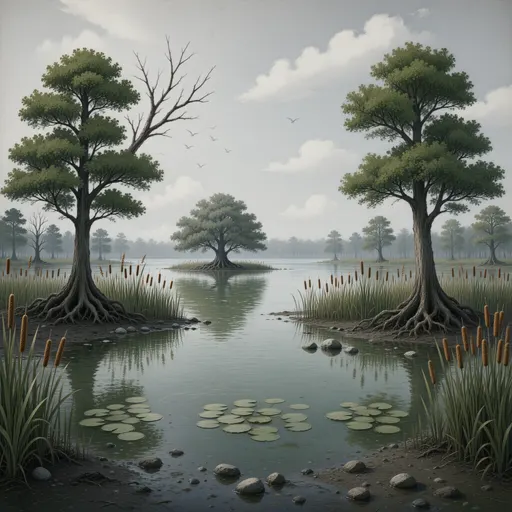 swamp landscape background - hand-painted game texture with readable brush shapes