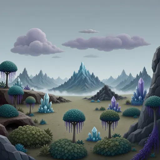 alien landscape background - simplified stylized game art with clear material shapes