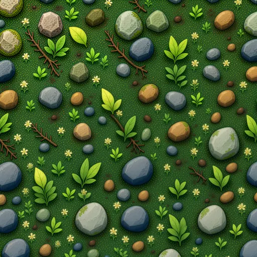 deep green ground moss - simplified stylized game art with clear material shapes
