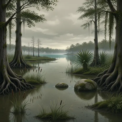 swamp landscape background - hand-painted game texture with readable brush shapes
