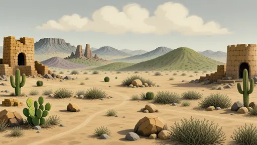 desert landscape background - simplified stylized game art with clear material shapes