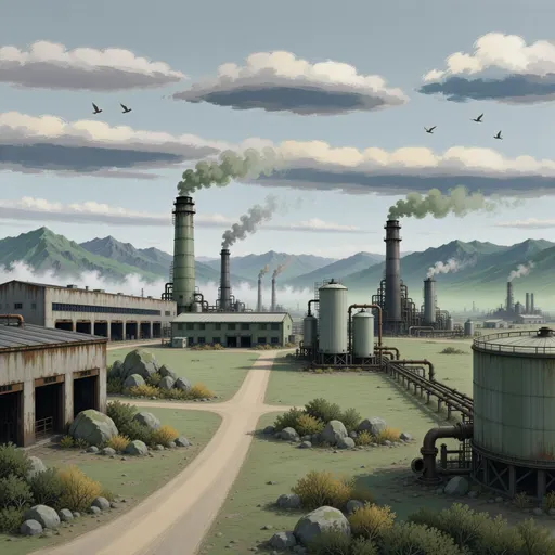 industrial landscape background - hand-painted game texture with readable brush shapes