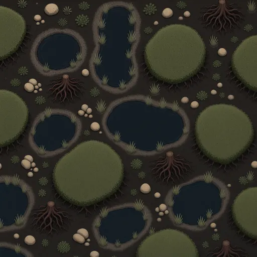 dark peat soil - simplified stylized game art with clear material shapes