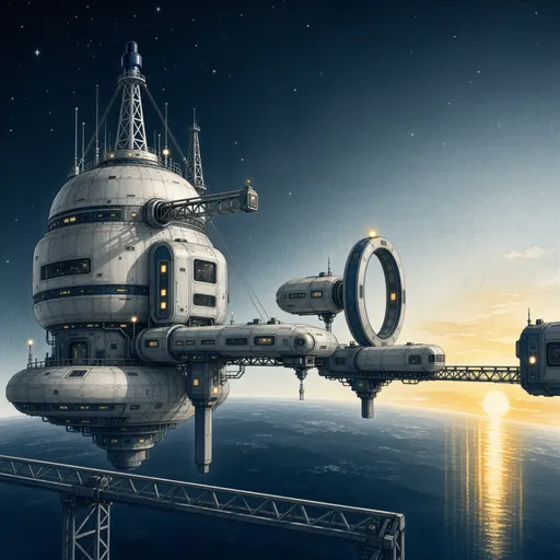 orbital station - watercolor illustration