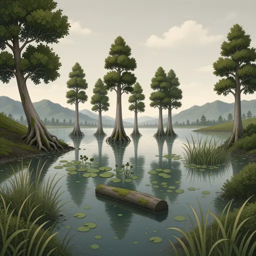 swamp landscape background - simplified stylized game art with clear material shapes