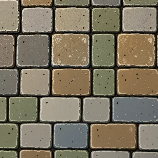 worn flat paving stones - simplified stylized game art with clear material shapes