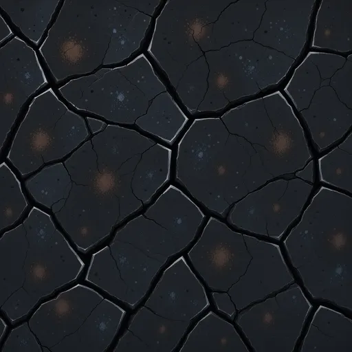 cracked obsidian ground - hand-painted game texture with readable brush shapes