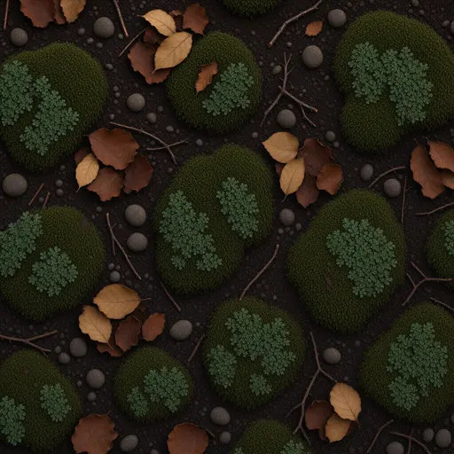 dark forest soil - simplified stylized game art with clear material shapes