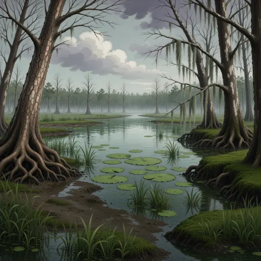swamp landscape background - hand-painted game texture with readable brush shapes
