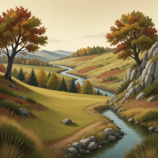 autumn landscape background - hand-painted game texture with readable brush shapes