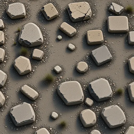 dusty stone rubble - simplified stylized game art with clear material shapes