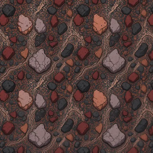 red volcanic gravel - hand-painted game texture with readable brush shapes