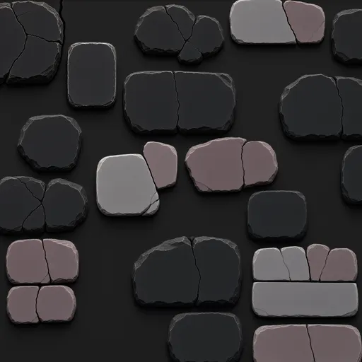 dark basalt - simplified stylized game art with clear material shapes