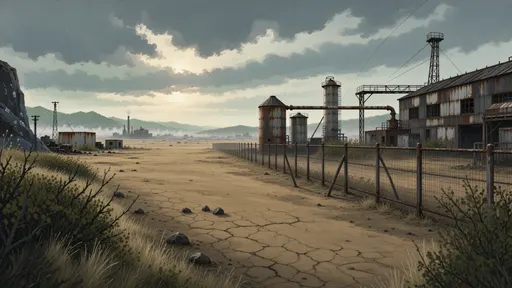 industrial landscape background - hand-painted game texture with readable brush shapes