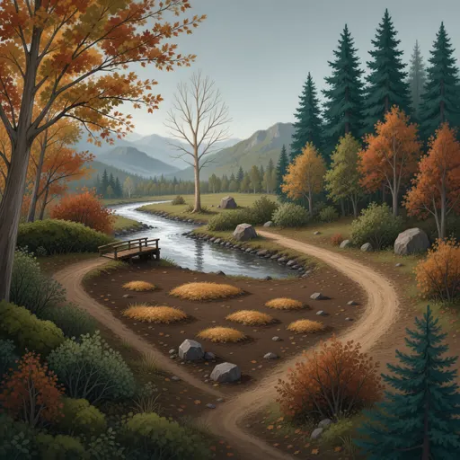 autumn landscape background - hand-painted game texture with readable brush shapes