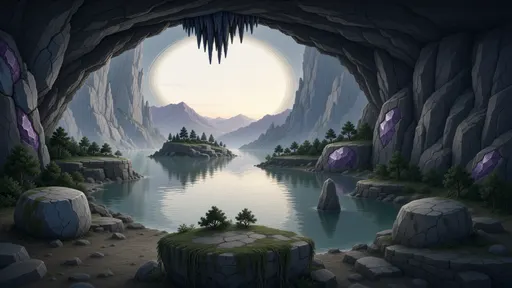 cavern landscape background - simplified stylized game art with clear material shapes