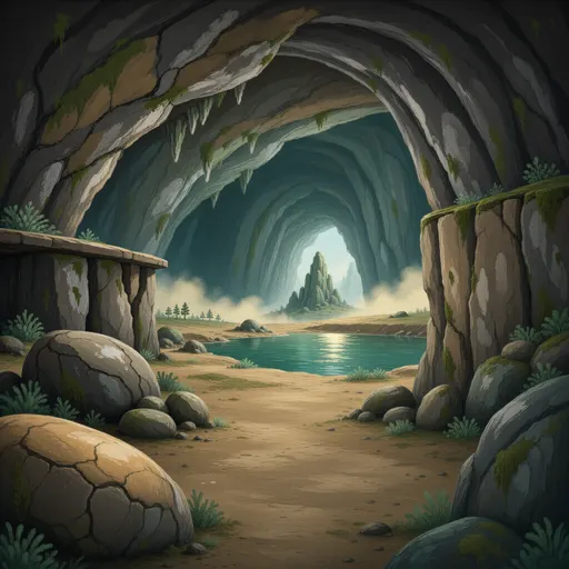 cavern landscape background - hand-painted game texture with readable brush shapes