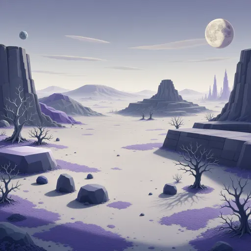 alien landscape background - simplified stylized game art with clear material shapes