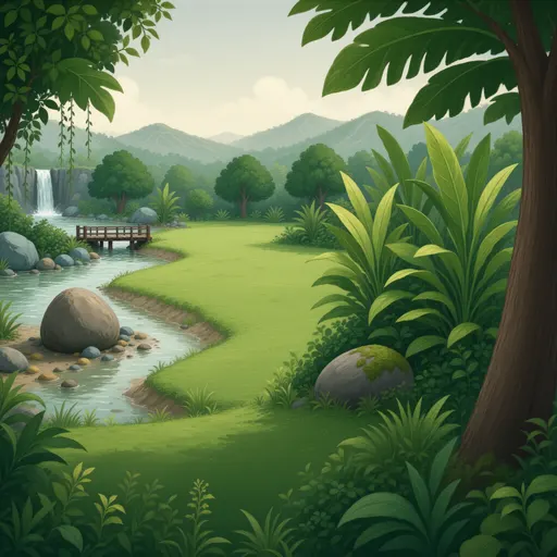 jungle landscape background - hand-painted game texture with readable brush shapes