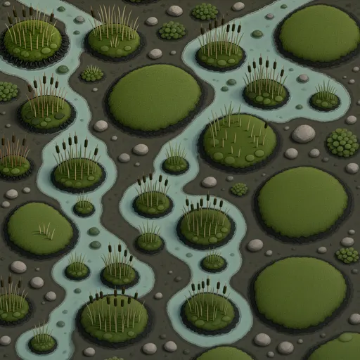 wet muddy earth - simplified stylized game art with clear material shapes