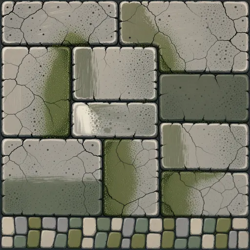 worn flat paving stones - hand-painted game texture with readable brush shapes