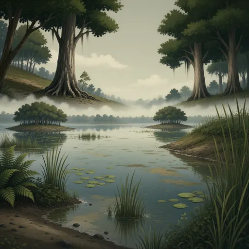 swamp landscape background - hand-painted game texture with readable brush shapes