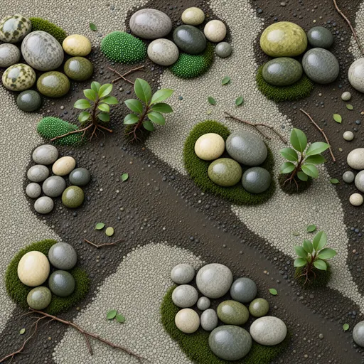 damp fine river gravel - simplified stylized game art with clear material shapes