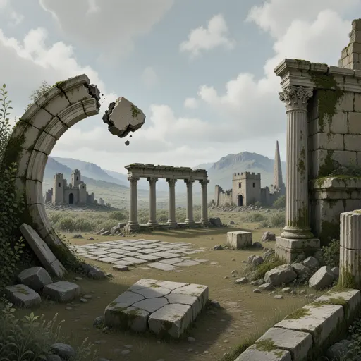ruins landscape background - hand-painted game texture with readable brush shapes