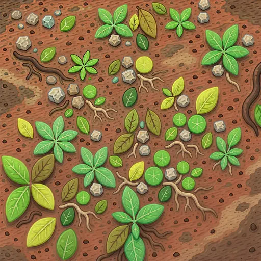 tropical red soil - simplified stylized game art with clear material shapes