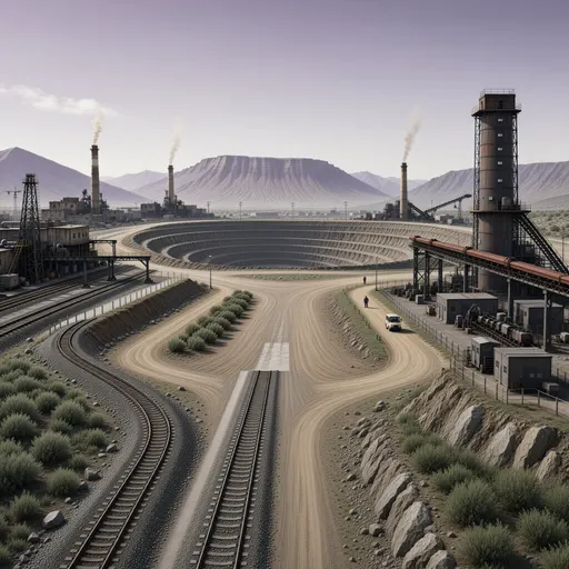 industrial landscape background - simplified stylized game art with clear material shapes