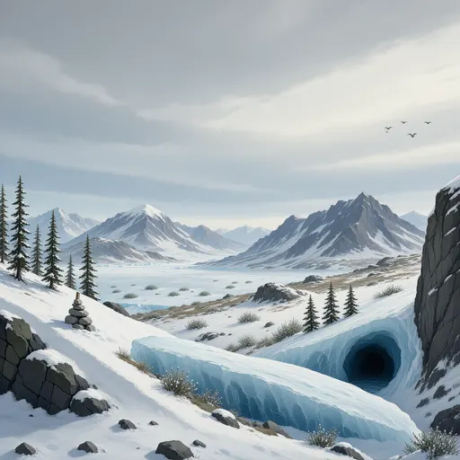 arctic landscape background - hand-painted game texture with readable brush shapes