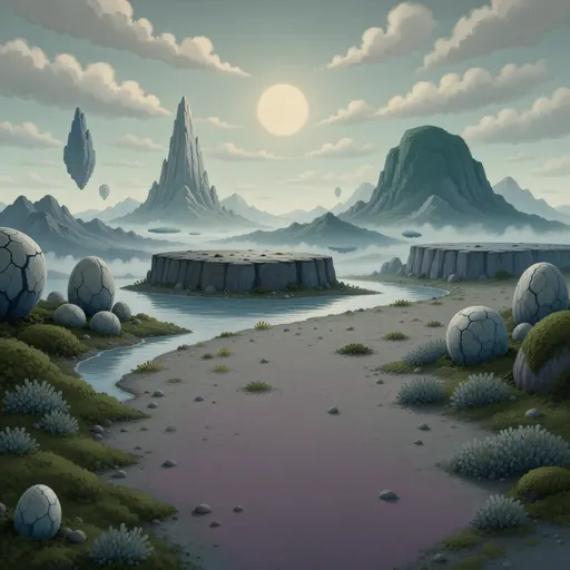 alien landscape background - hand-painted game texture with readable brush shapes