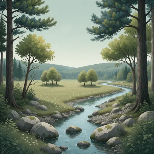forest landscape background - hand-painted game texture with readable brush shapes