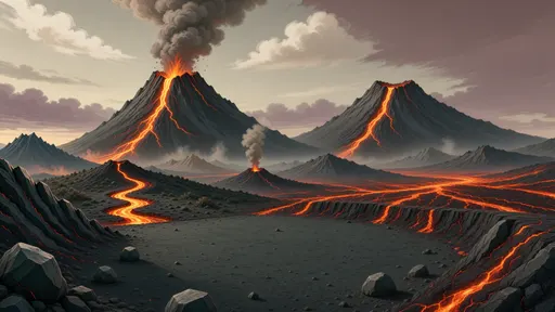 volcanic landscape background - hand-painted game texture with readable brush shapes
