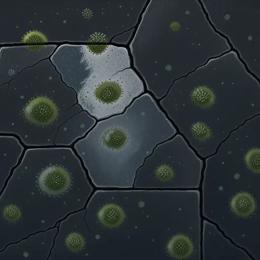 damp dark stone - hand-painted game texture with readable brush shapes
