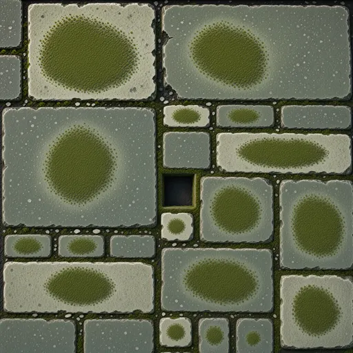 mossy ancient paving - simplified stylized game art with clear material shapes