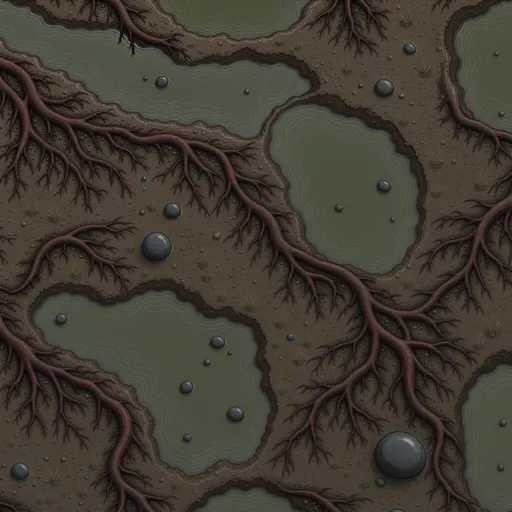 wet muddy earth - simplified stylized game art with clear material shapes