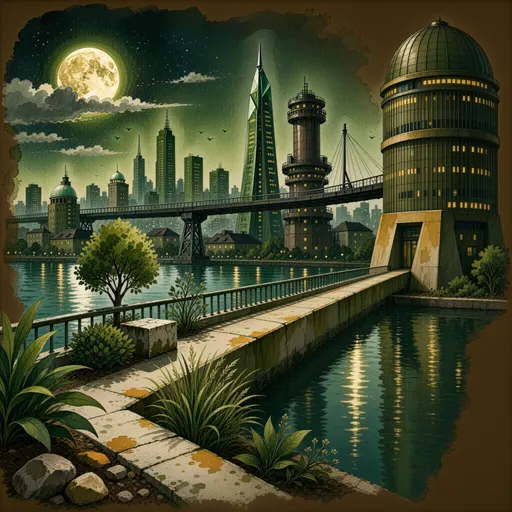 futuristic city - watercolor illustration