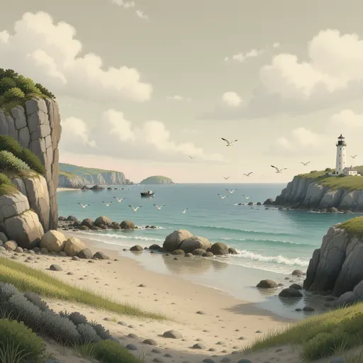 coastal landscape background - hand-painted game texture with readable brush shapes