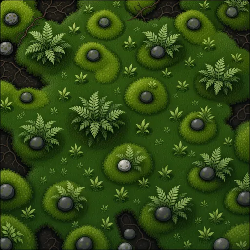 deep green ground moss - hand-painted game texture with readable brush shapes