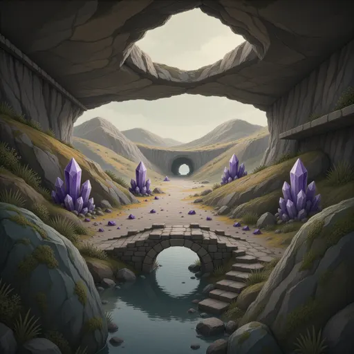 cavern landscape background - hand-painted game texture with readable brush shapes