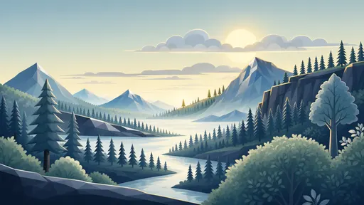 temperate forest - flat vector-like illustration