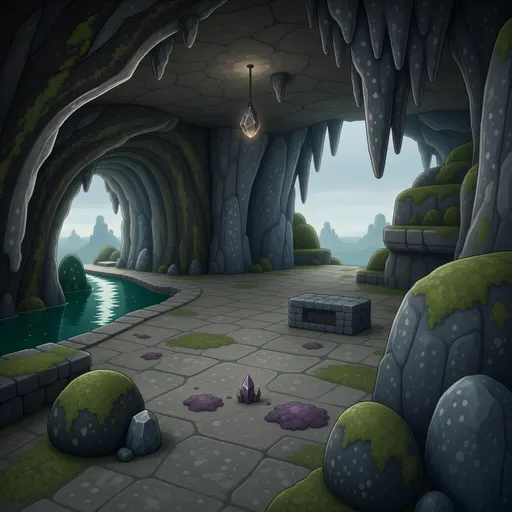 cavern landscape background - simplified stylized game art with clear material shapes