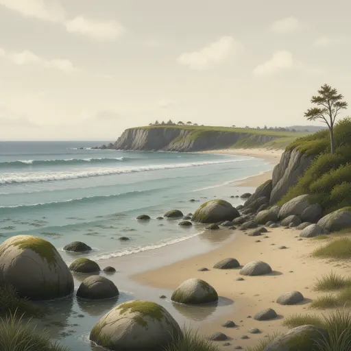 coastal landscape background - hand-painted game texture with readable brush shapes
