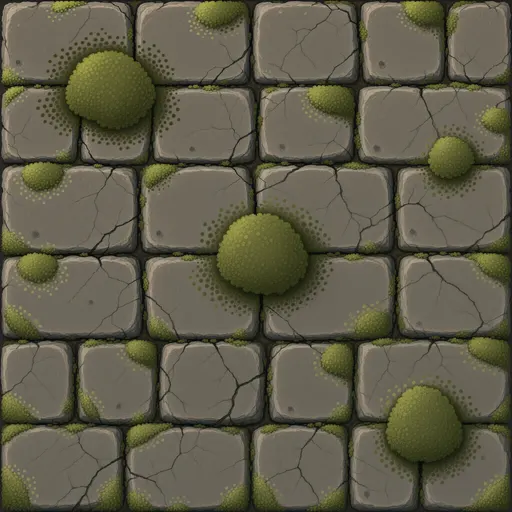 mossy ancient paving - hand-painted game texture with readable brush shapes