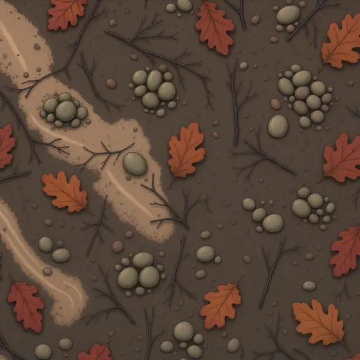 brown woodland soil - simplified stylized game art with clear material shapes