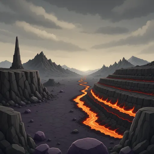 volcanic landscape background - simplified stylized game art with clear material shapes