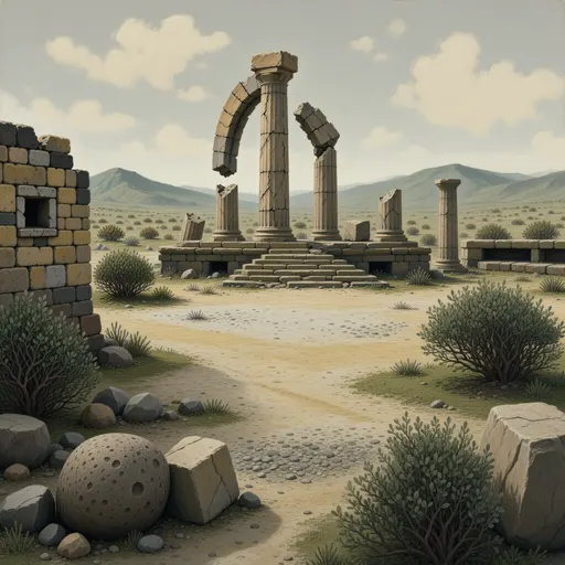 ruins landscape background - hand-painted game texture with readable brush shapes